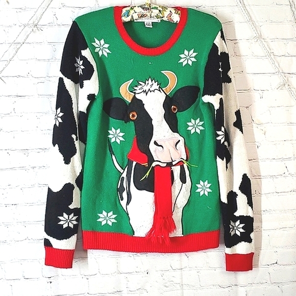 Jolly Sweaters Farmer Farmhouse Cow Heifer Ugly Christmas Sweater Unisex Size S - Picture 4 of 17